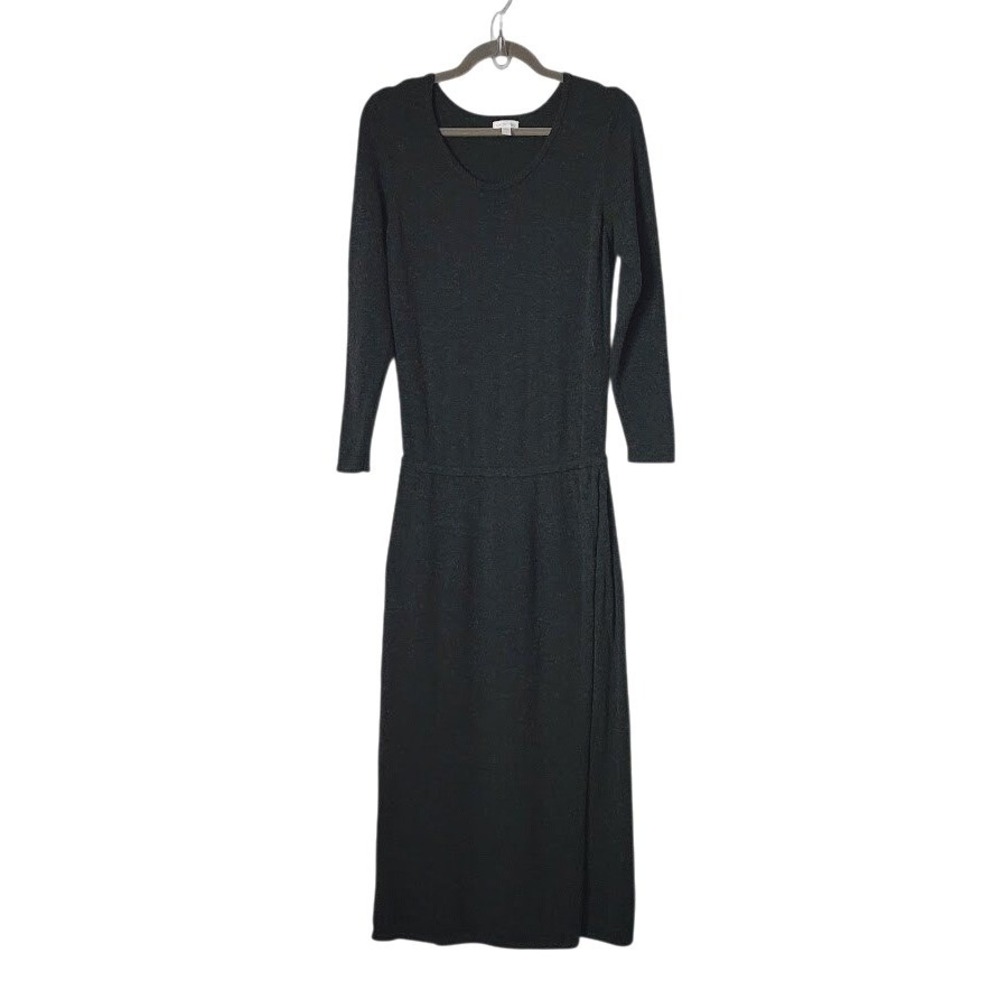 GARNET HILL Charcoal Merino Wool Blend Dress Minimalist Maxi Quite Luxury Size S